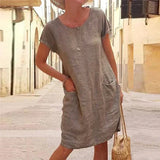 Short Sleeve Pocket Midi Dress