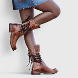 Studded Lace-Up Mid-Calf Boots