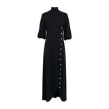 Gold Button Turtleneck Maxi Dress