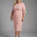 Split-Sleeve Fitted Midi Dress