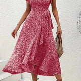 Floral Asymmetrical V-Neck Dress