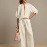 Zip-Front Wide-Leg Set