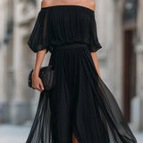 Off Shoulder Pleated Maxi Dress