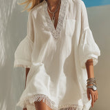 Bohemian V-Neck Tassel Mini Dress