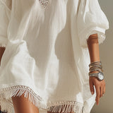 Bohemian V-Neck Tassel Mini Dress