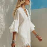 Bohemian V-Neck Tassel Mini Dress