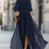 Off Shoulder Pleated Maxi Dress