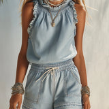 Round Neck Ruffled Shorts Set