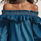 Off-Shoulder Ruffled Denim Mini