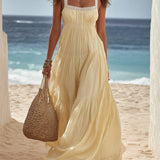 Lace Trim Tiered Linen Maxi Dress