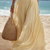 Lace Trim Tiered Linen Maxi Dress
