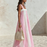 Square Neck Striped Chiffon Maxi