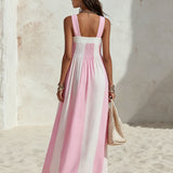 Square Neck Striped Chiffon Maxi