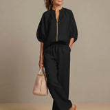 Zip-Front Wide-Leg Set