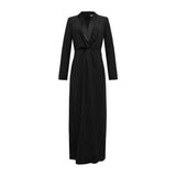 Tuxedo Lapel Deep V Twist Maxi Dress