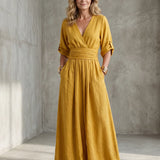 Cross-Front Wide-Leg Jumpsuit
