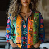 Vintage Print Button-Front Blouse