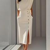 Structured Round Neck Midi Dress