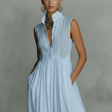 Sleeveless Stand Neck Maxi Dress