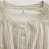 Collarless Striped Button-Front Midi