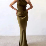 Women's One Shoulder Pleated Maxi Dress