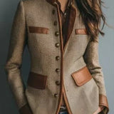 Faux-Leather Trim Tweed Jacket