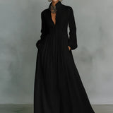 Stand-Up Collar Button-Front Maxi Dress