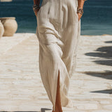 Collarless Striped Button-Front Midi