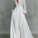 Long Sleeve Button-Front Maxi Dress