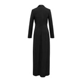 Tuxedo Lapel Deep V Twist Maxi Dress
