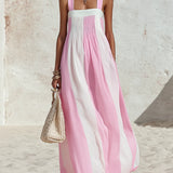Square Neck Striped Chiffon Maxi