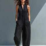 Stand-Collar Sleeveless Jumpsuit