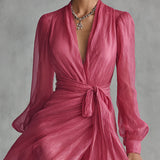 V-Neck Tie-Waist Maxi Dress