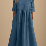 Mid-Sleeve Midi Dress