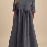 Mid-Sleeve Midi Dress