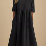 Mid-Sleeve Midi Dress