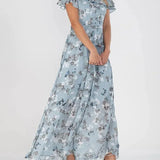 Printed Flutter-Sleeve Maxi Dress