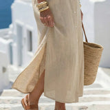 Button-Front Midi Dress