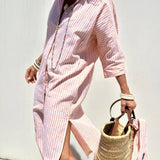 Striped Midi Shirt-Dress