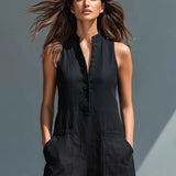 Stand-Collar Sleeveless Jumpsuit