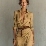 Lapel Collar Belted Maxi Dress