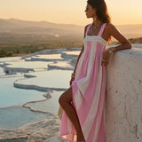 Square Neck Striped Chiffon Maxi