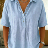 Short-Sleeve Collared Blouse
