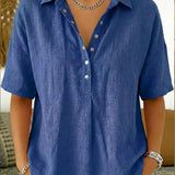 Short-Sleeve Collared Blouse