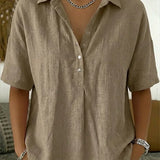 Short-Sleeve Collared Blouse