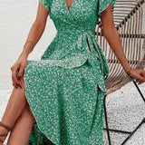 Floral Asymmetrical V-Neck Dress