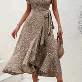 Floral Asymmetrical V-Neck Dress