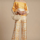 Off-Shoulder Printed Top & Wide Leg Pants Set