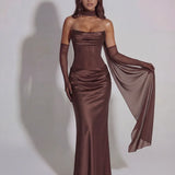 Strapless Satin Maxi Dress
