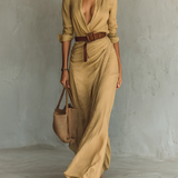 Lapel Collar Belted Maxi Dress